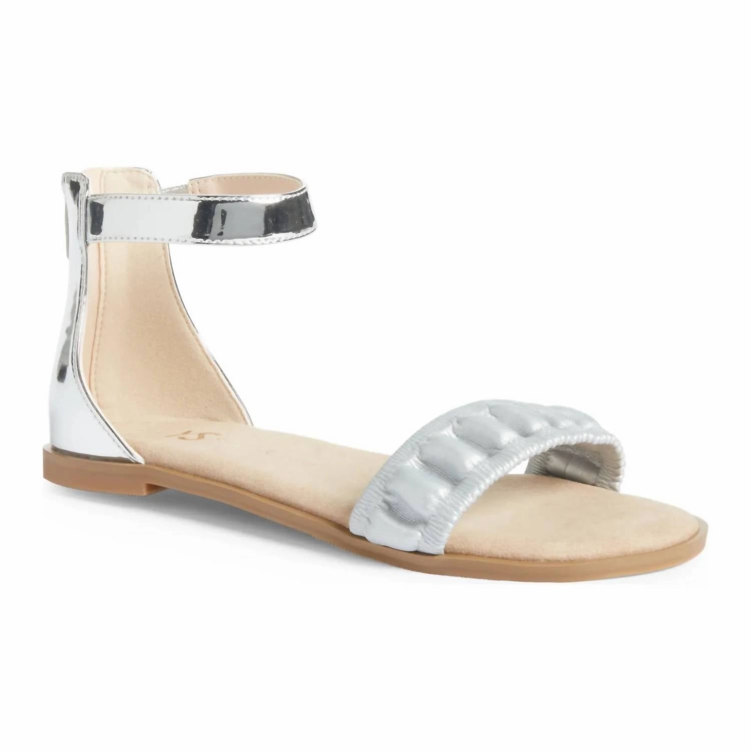 Modern Construction Push Forward Kids Miss Cambelle Ruffle Sandal In Silver