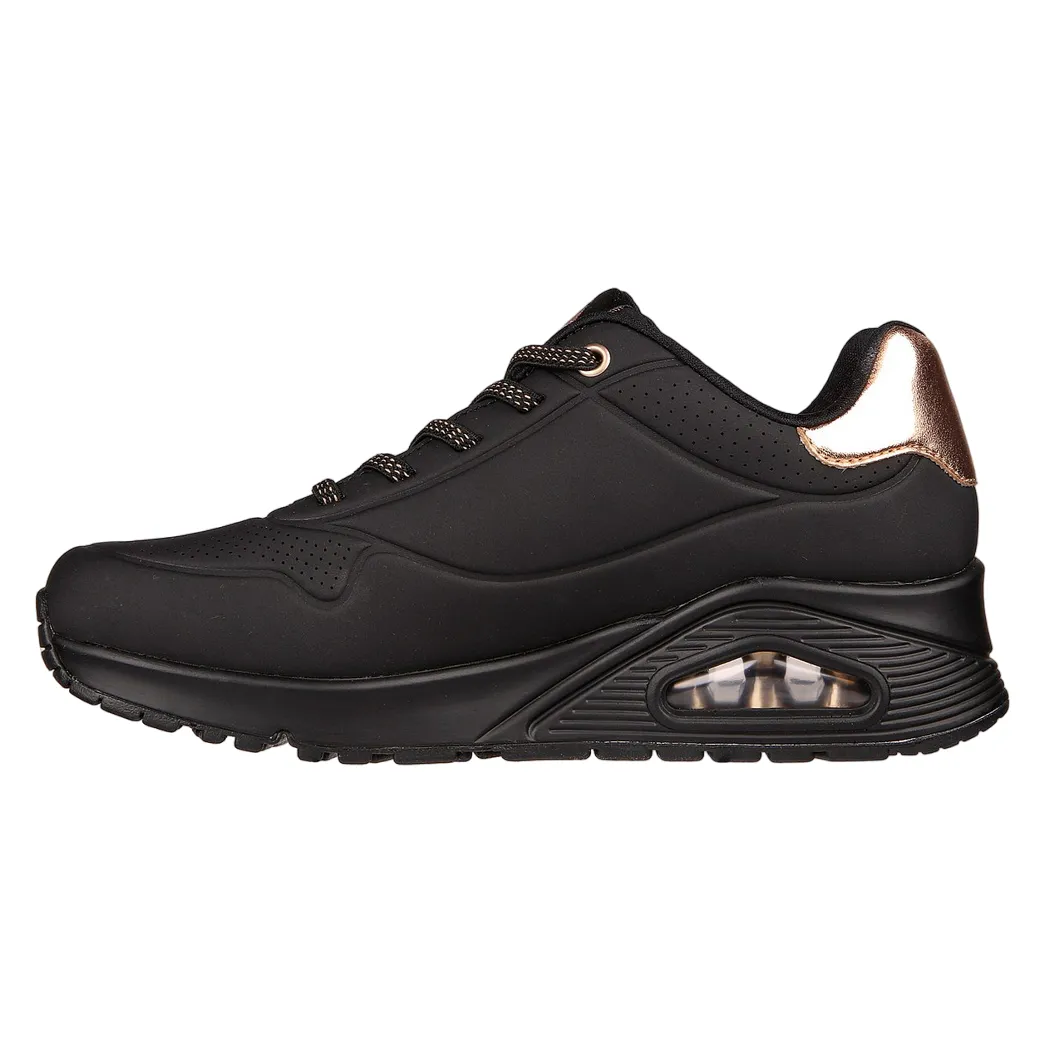 Skechers scarpa sneakers da donna Uno Shimmer Away 155196/BBK nero Gapless Stride Transition