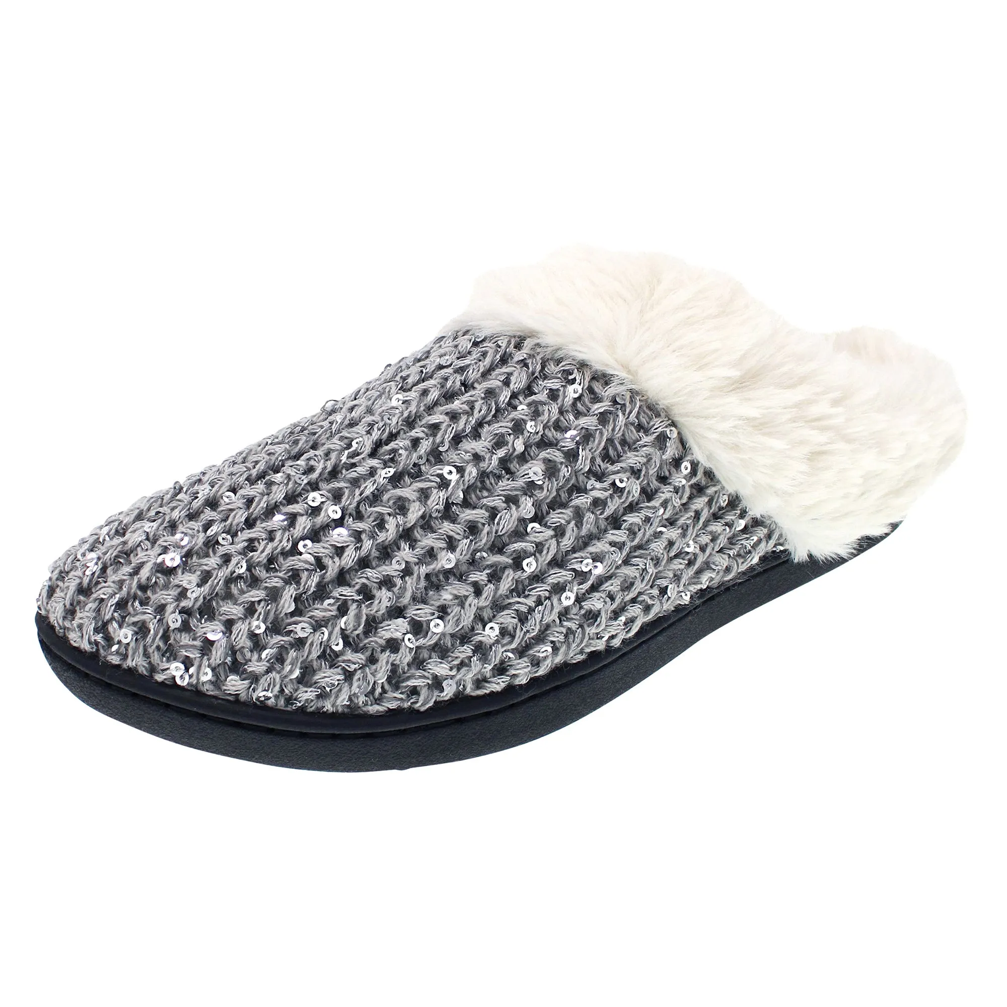 Isotoner Women's Novelty Sequin Sweater Knit Hoodback Slippers