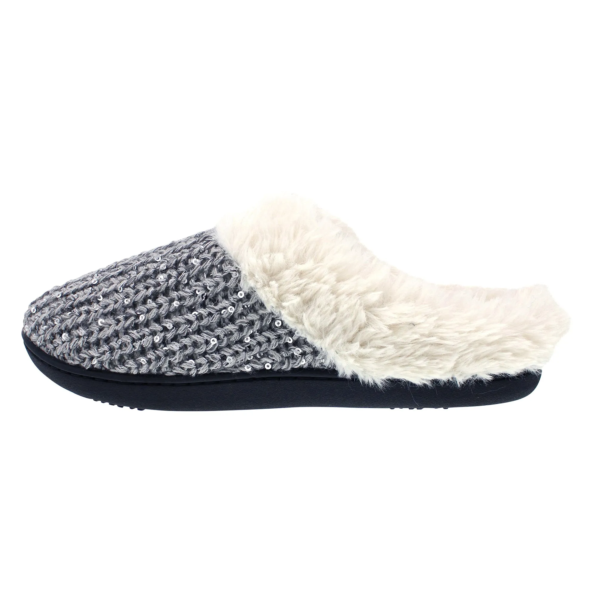 Isotoner Women's Novelty Sequin Sweater Knit Hoodback Slippers
