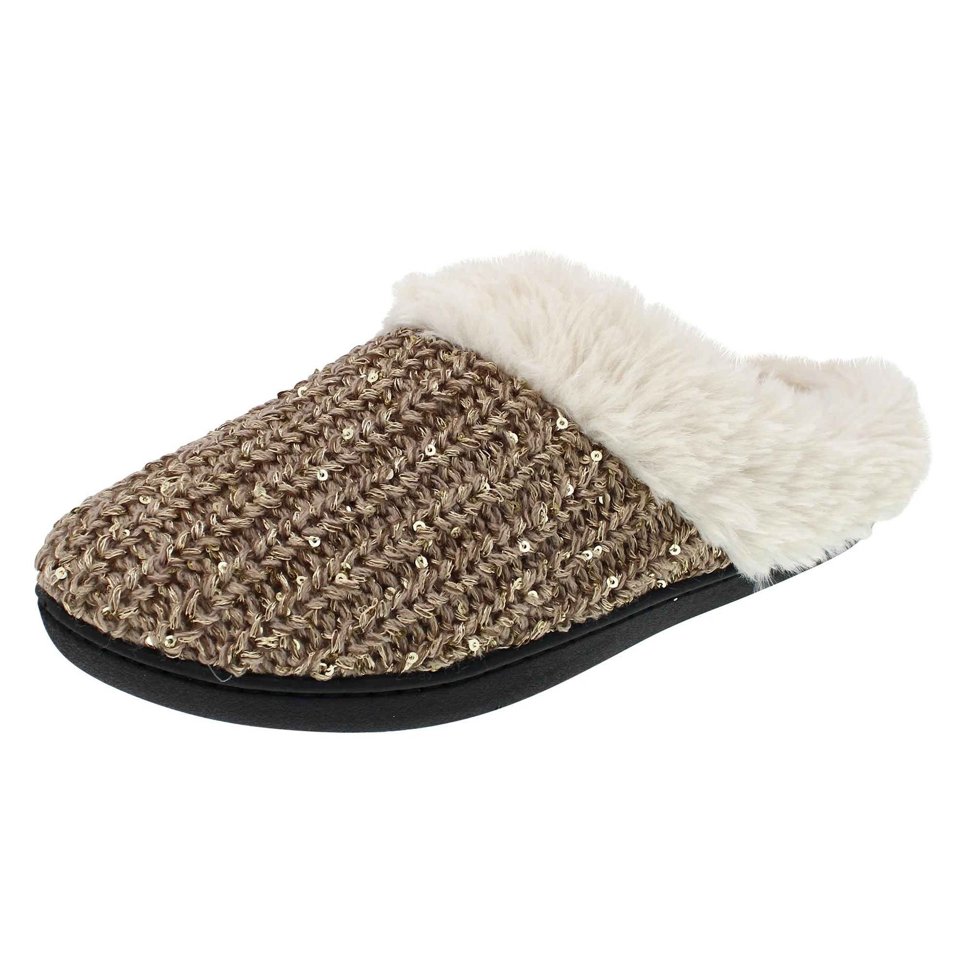 Isotoner Women's Novelty Sequin Sweater Knit Hoodback Slippers