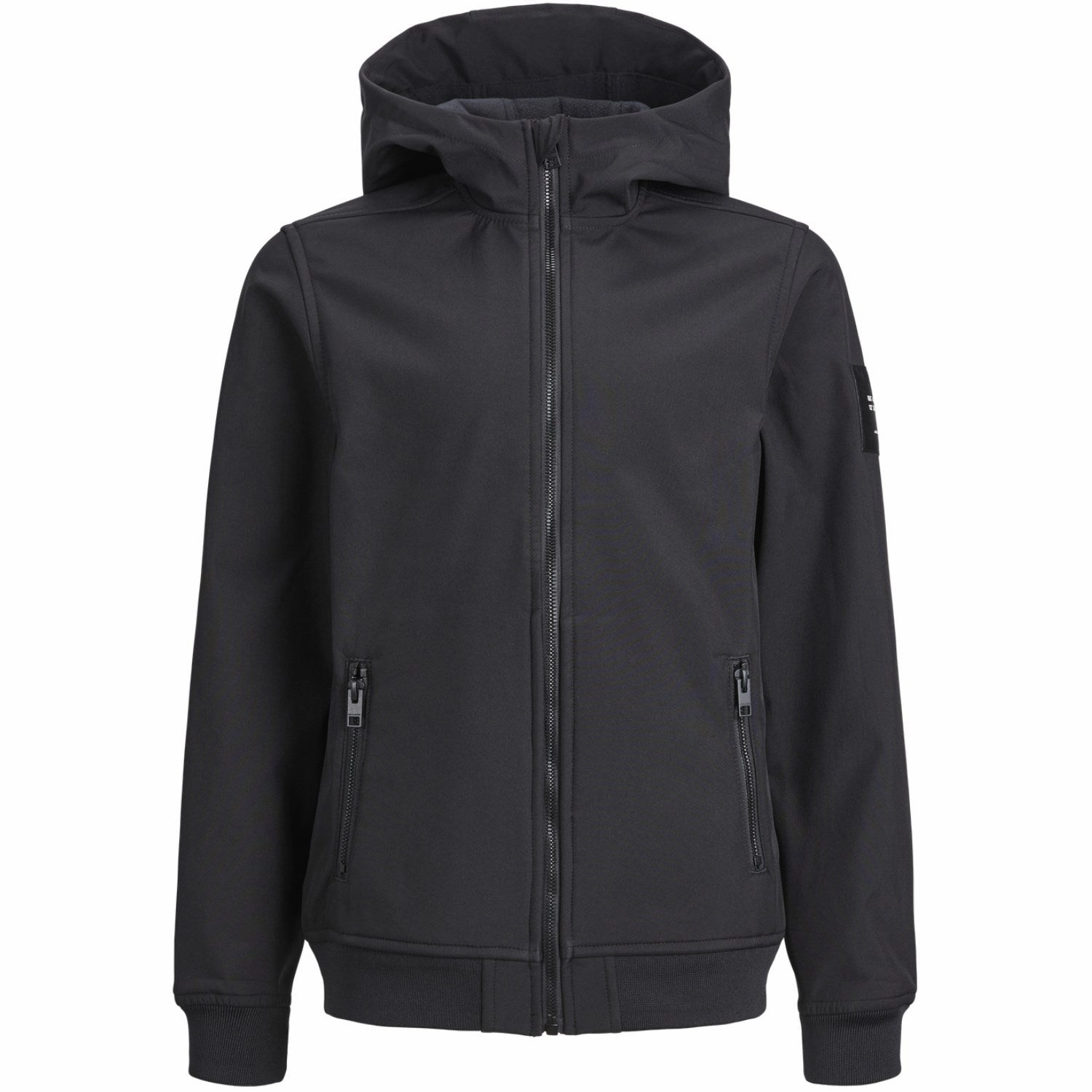 Jack & Jones Junior Black Basic Hooded Softshell Jacket Noos Smart Casual Piece Compression Fold Design