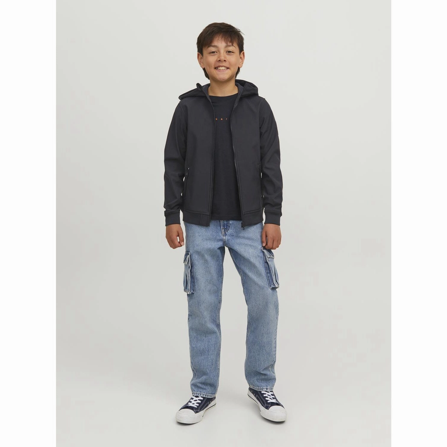 Jack & Jones Junior Black Basic Hooded Softshell Jacket Noos Rugged Comfort Cozy Hood Detail