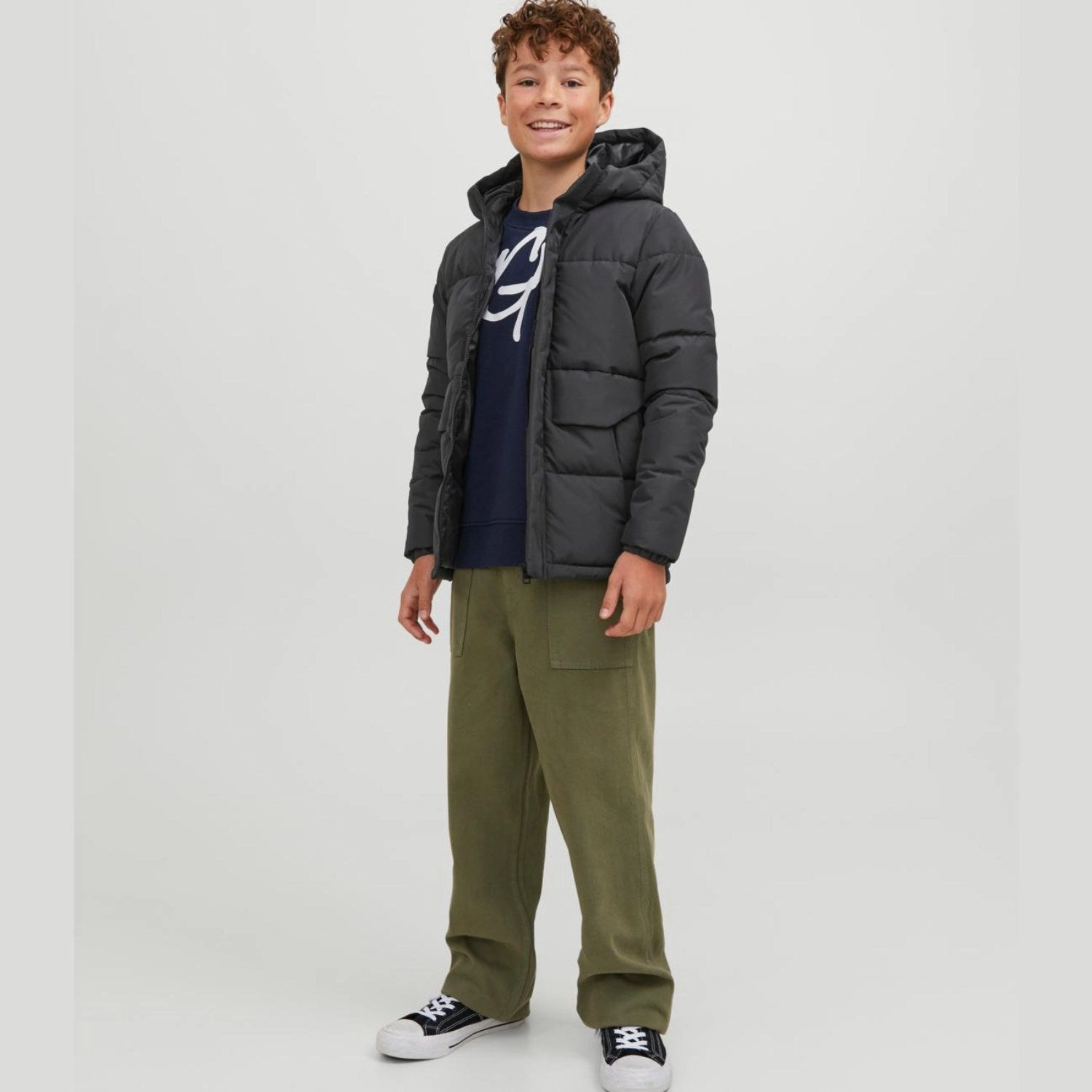 Jack & Jones Junior Black Cospeed Puffer Jacket Packable Style Odor Resistant Lining