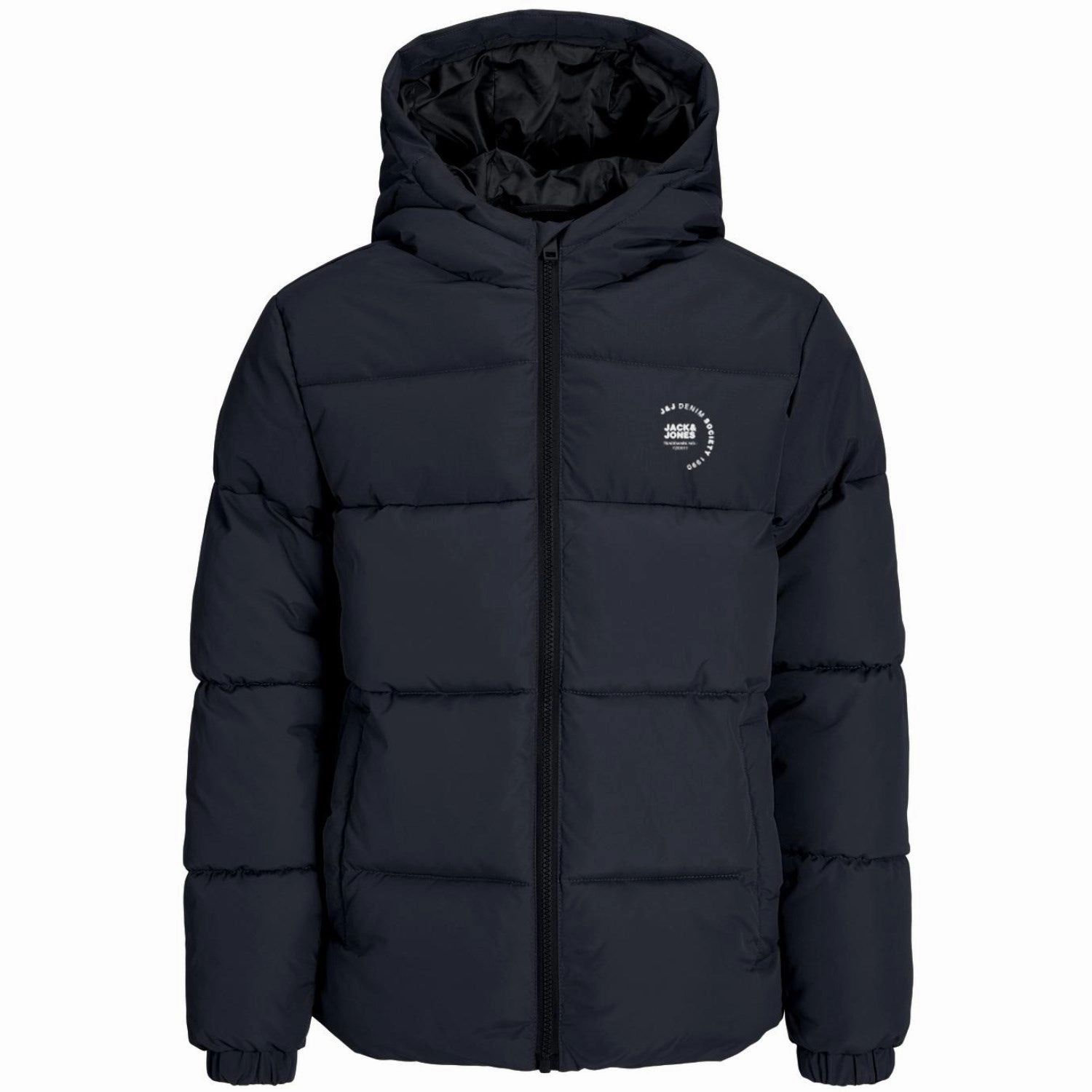 Jack & Jones Junior Sky Captain White Logo Jjmaze Logo Puffer Hood Jnr Ripstop Reinforcement
