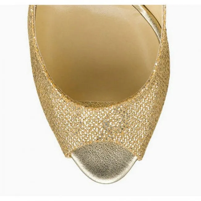 JIMMY CHOO CLUE GLITTER SLINGBACK PEEP TOE PUMPS