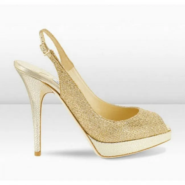 JIMMY CHOO CLUE GLITTER SLINGBACK PEEP TOE PUMPS