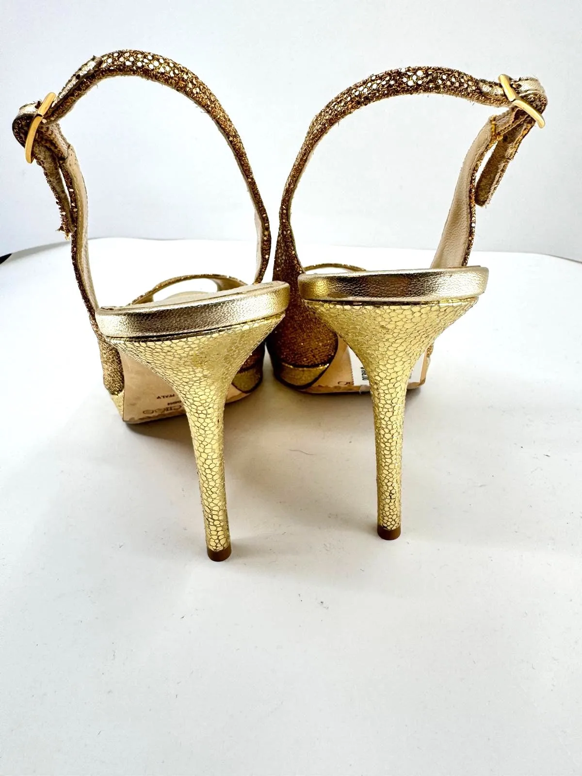 JIMMY CHOO CLUE GLITTER SLINGBACK PEEP TOE PUMPS