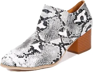 JITUUE Women's Pointed Toe Block Heel Bootie Slip-On Ankle Boots Faux Leather Heel Heels Chunky Boot