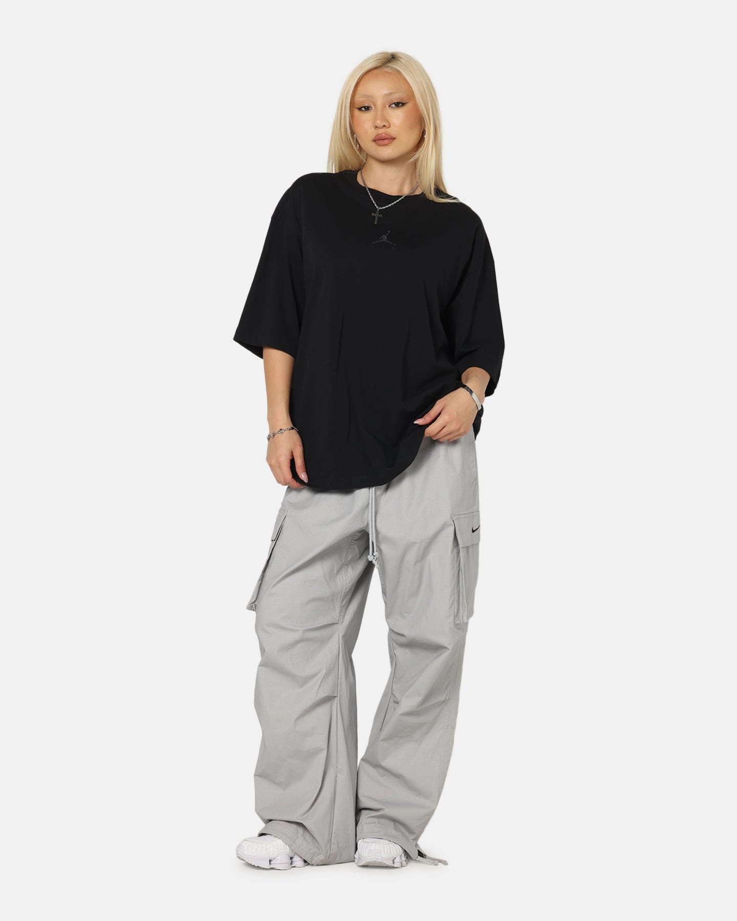 Jordan Flight Essentials Oversized Crewneck T-Shirt Black/Black Basic Comfort TaglessCollar