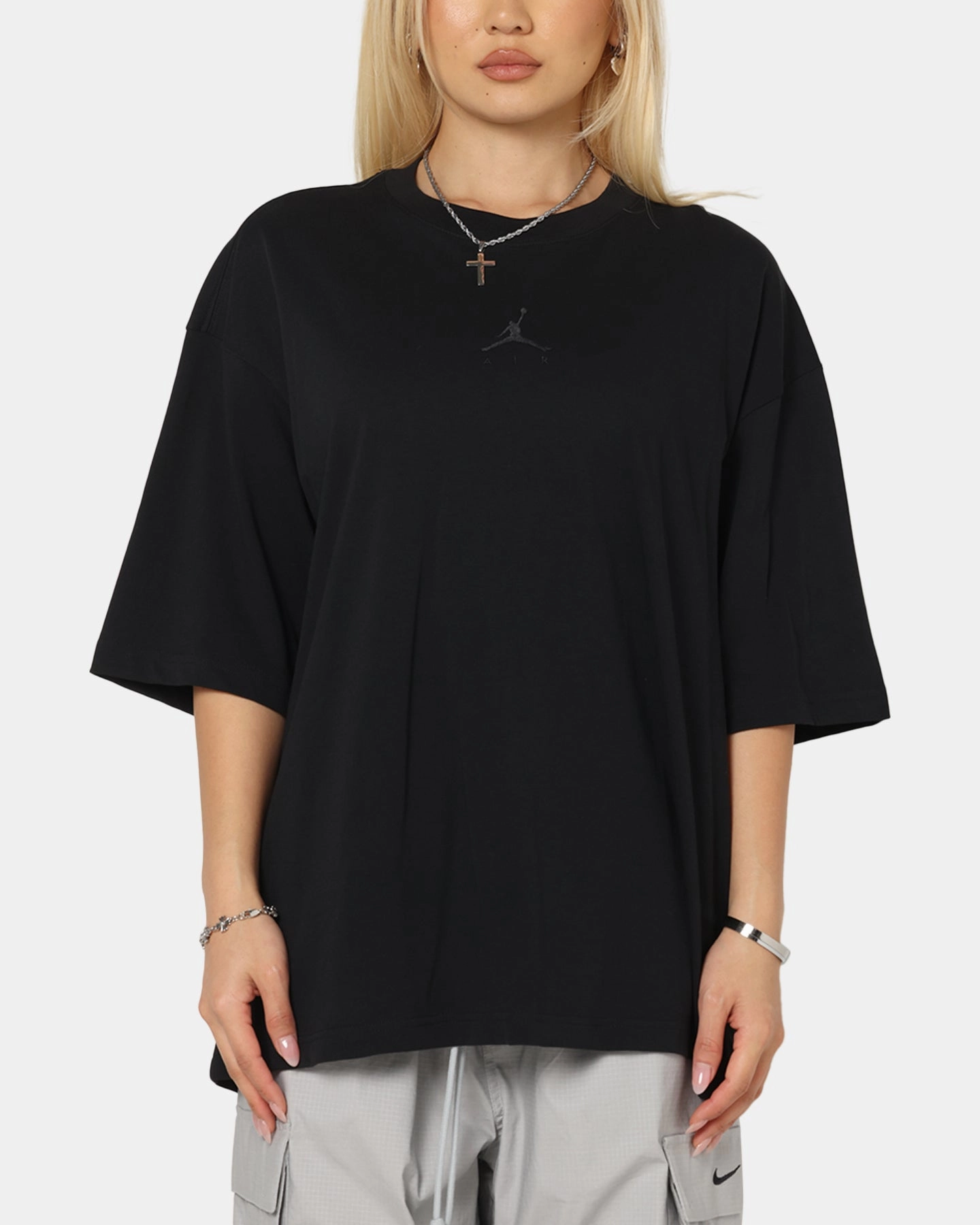 Wear Resistant Fabric Fashionable Piece Jordan Flight Essentials Oversized Crewneck T-Shirt Black/Black