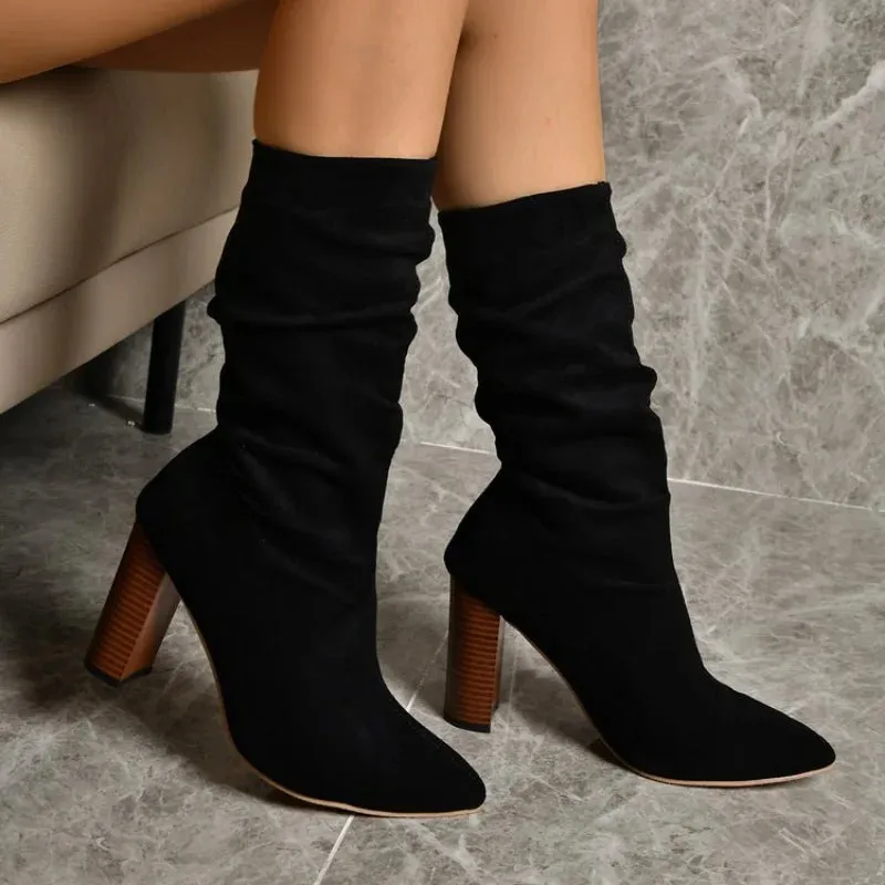 Joskaa Women Fashion Casual Vintage Retro Long Knee-high Cowboy Boots Square Heel Shoes Boot Woman Bottes Femme Botas De Mujer Zapatos