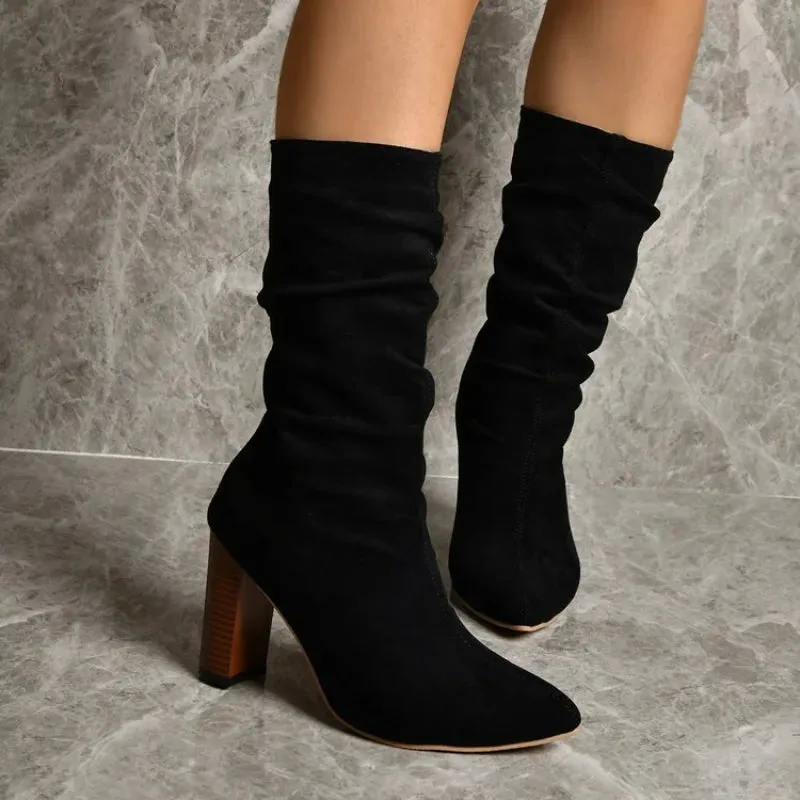 Joskaa Women Fashion Casual Vintage Retro Long Knee-high Cowboy Boots Square Heel Shoes Boot Woman Bottes Femme Botas De Mujer Zapatos