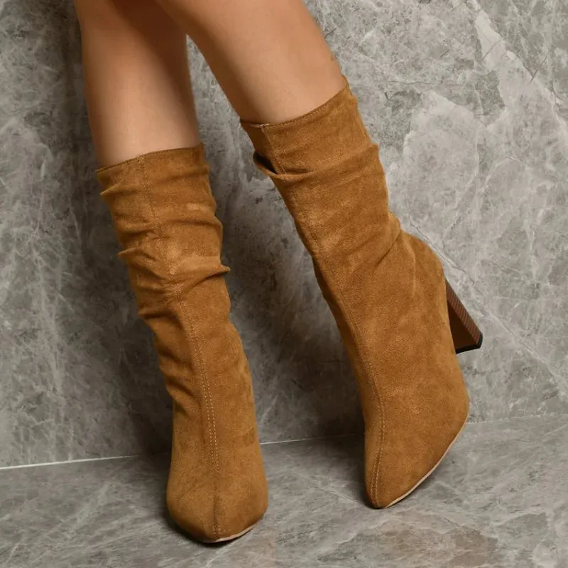 Joskaa Women Fashion Casual Vintage Retro Long Knee-high Cowboy Boots Square Heel Shoes Boot Woman Bottes Femme Botas De Mujer Zapatos