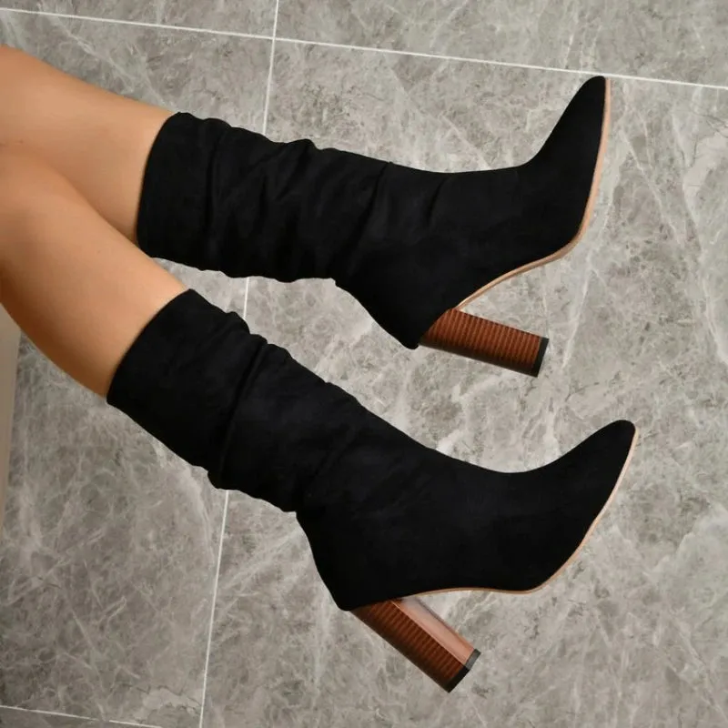 Joskaa Women Fashion Casual Vintage Retro Long Knee-high Cowboy Boots Square Heel Shoes Boot Woman Bottes Femme Botas De Mujer Zapatos