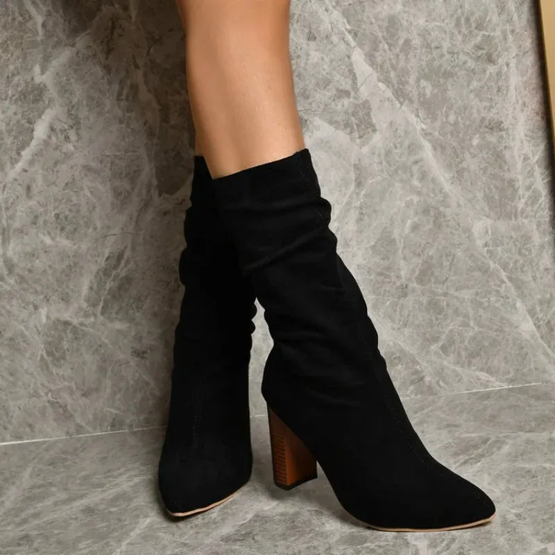 Joskaa Women Fashion Casual Vintage Retro Long Knee-high Cowboy Boots Square Heel Shoes Boot Woman Bottes Femme Botas De Mujer Zapatos