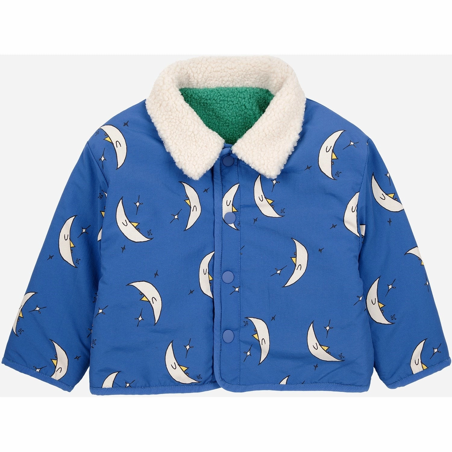 Bobo Choses Blue Beneath The Moon All Over Reversible Jacket AntiSnag Lining Material Zipper Guard Weatherproofing