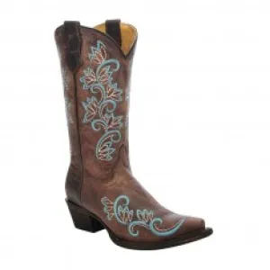 Kid Cowboy Boot - Corral Brown Turquoise Embroidery and Studs