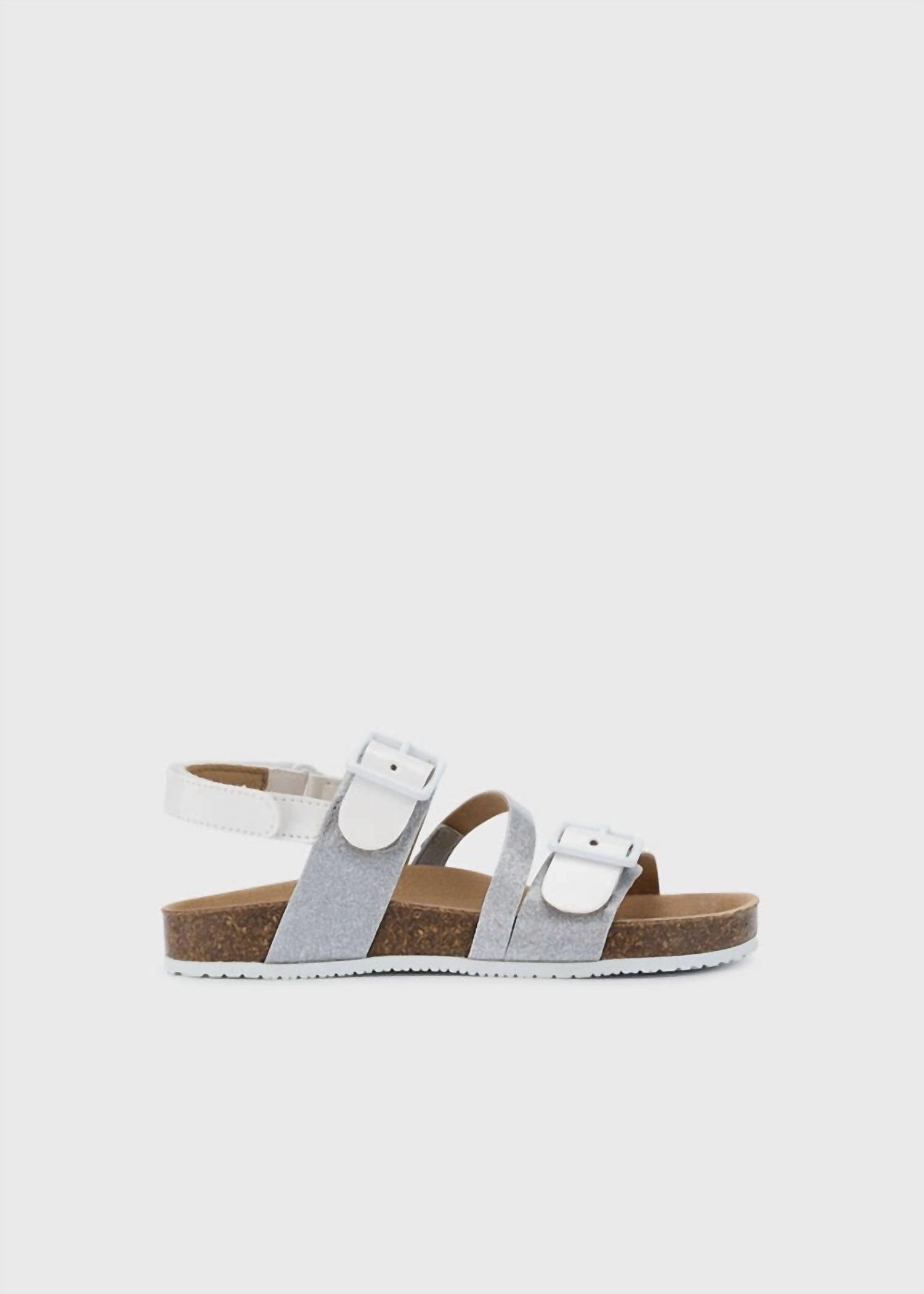 Kid's Patent Glitter Sandal In White/silver Casual Utility