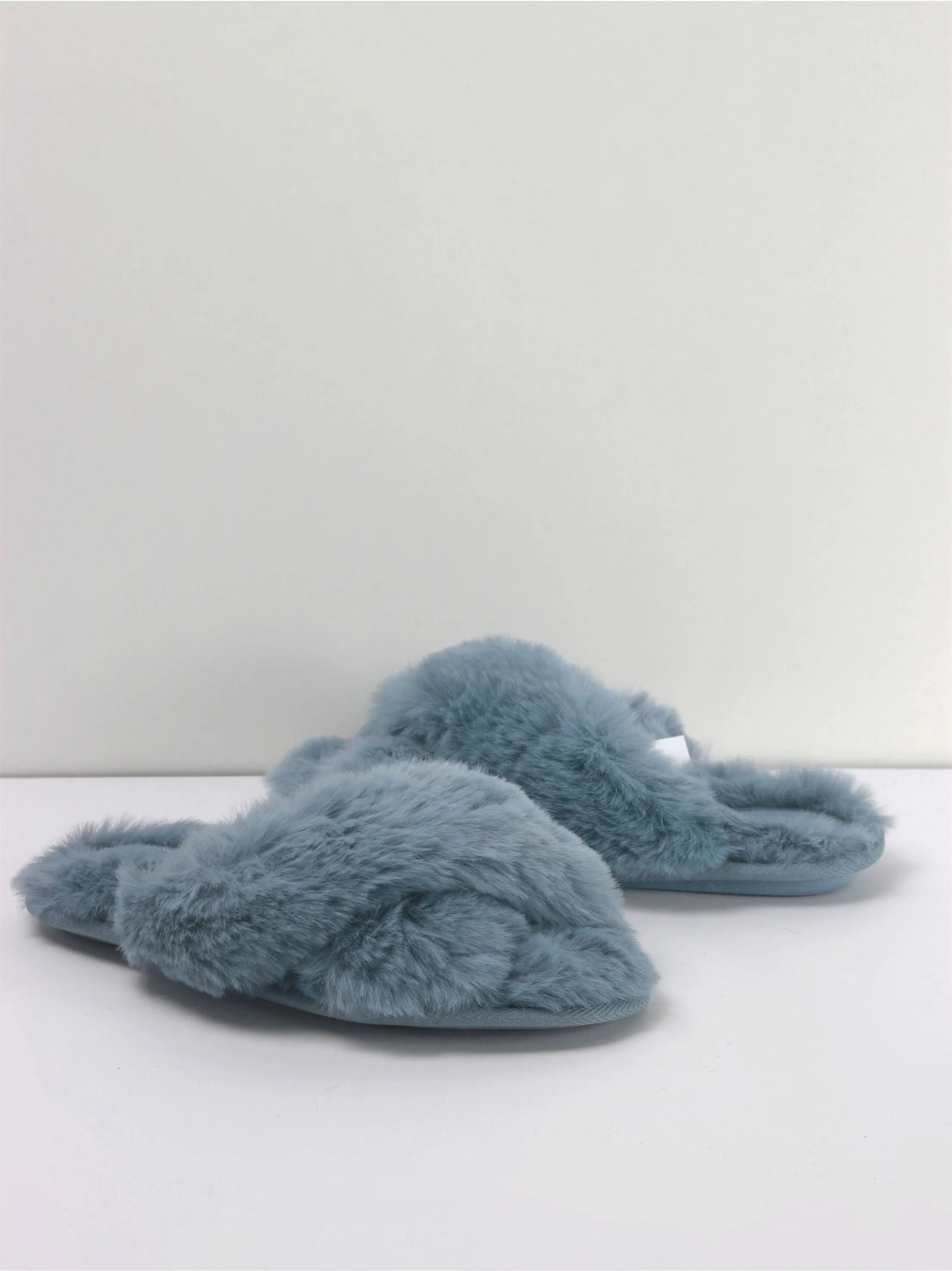 Kids Girl Brooklyn Crossband Fur Slippers,Blue
