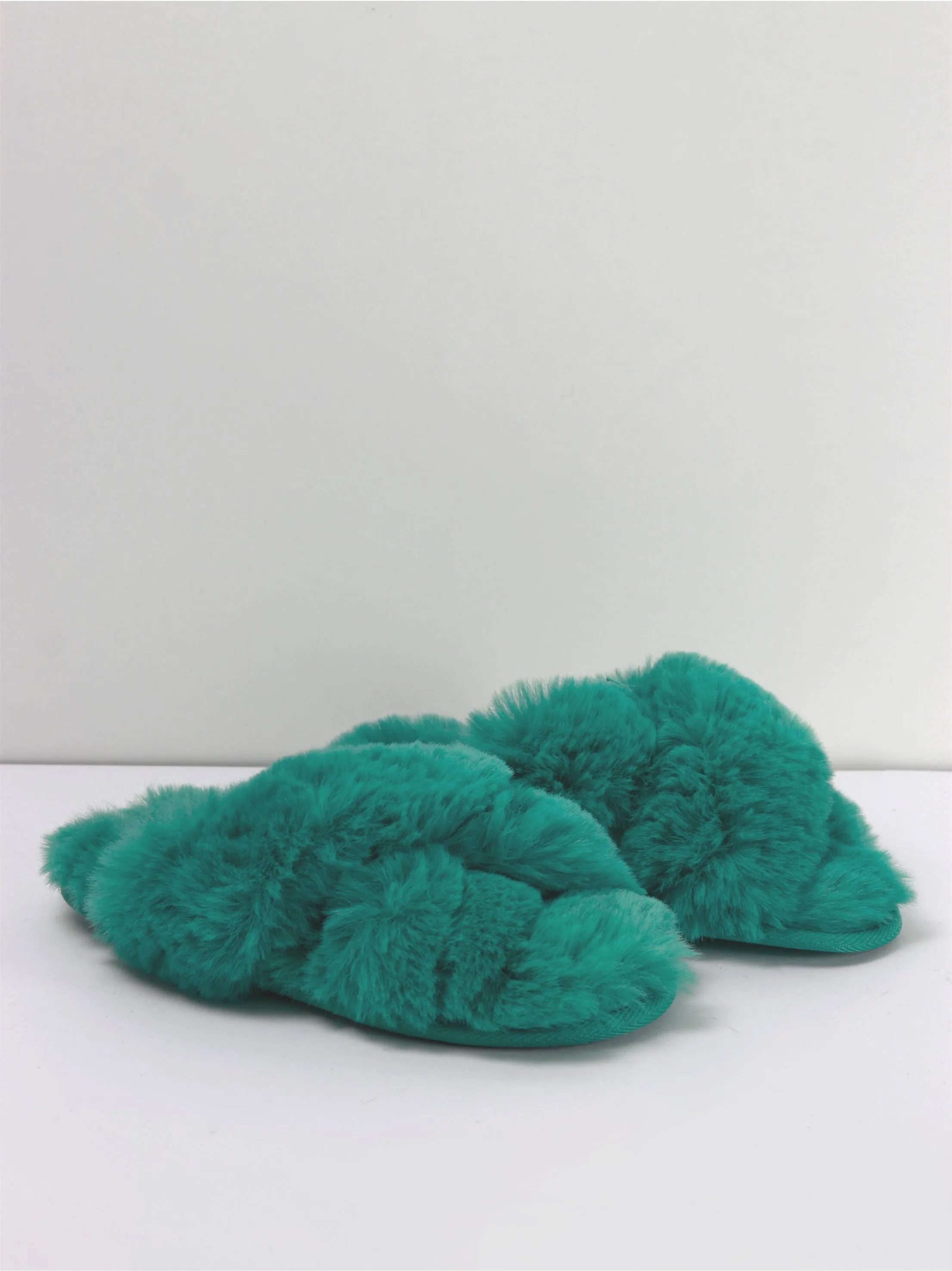 Kids Girl Brooklyn Crossband Fur Slippers,Green