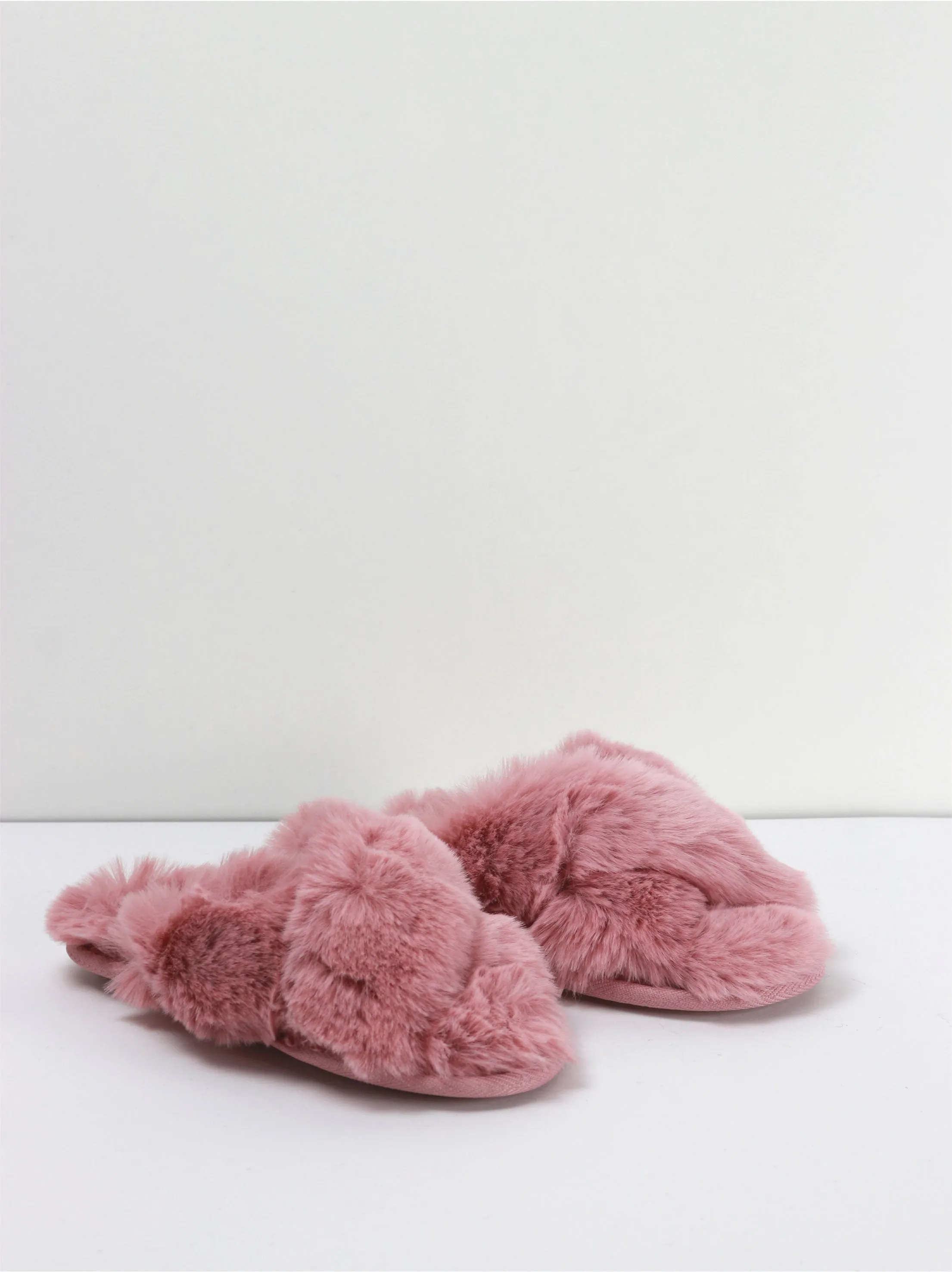Kids Girl Crossband Fur Slippers,Pink