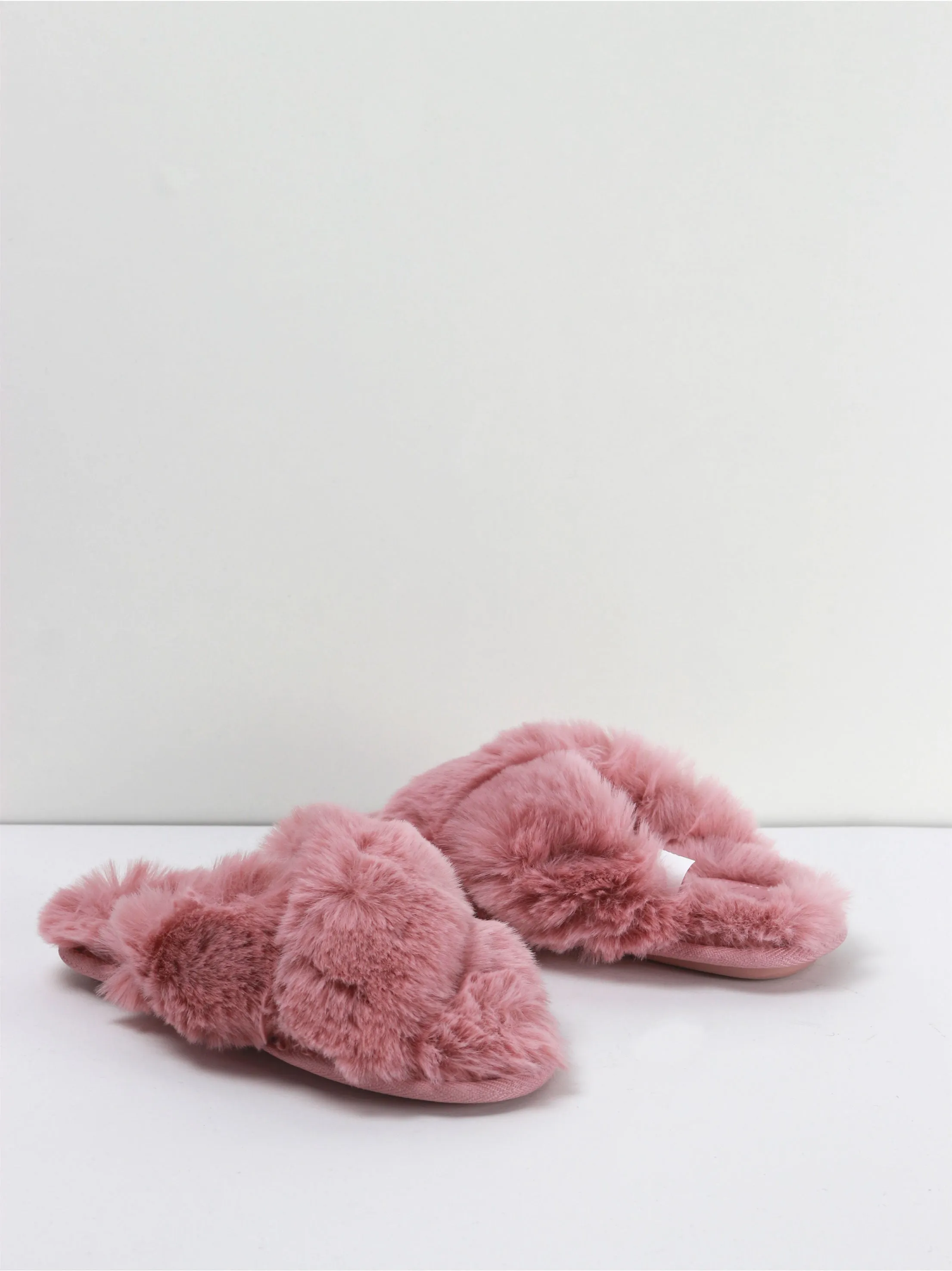Kids Girl Crossband Fur Slippers,Pink