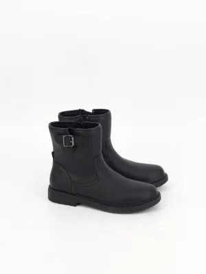 Kids Girl's Plain Leather Ankle Boots,Black