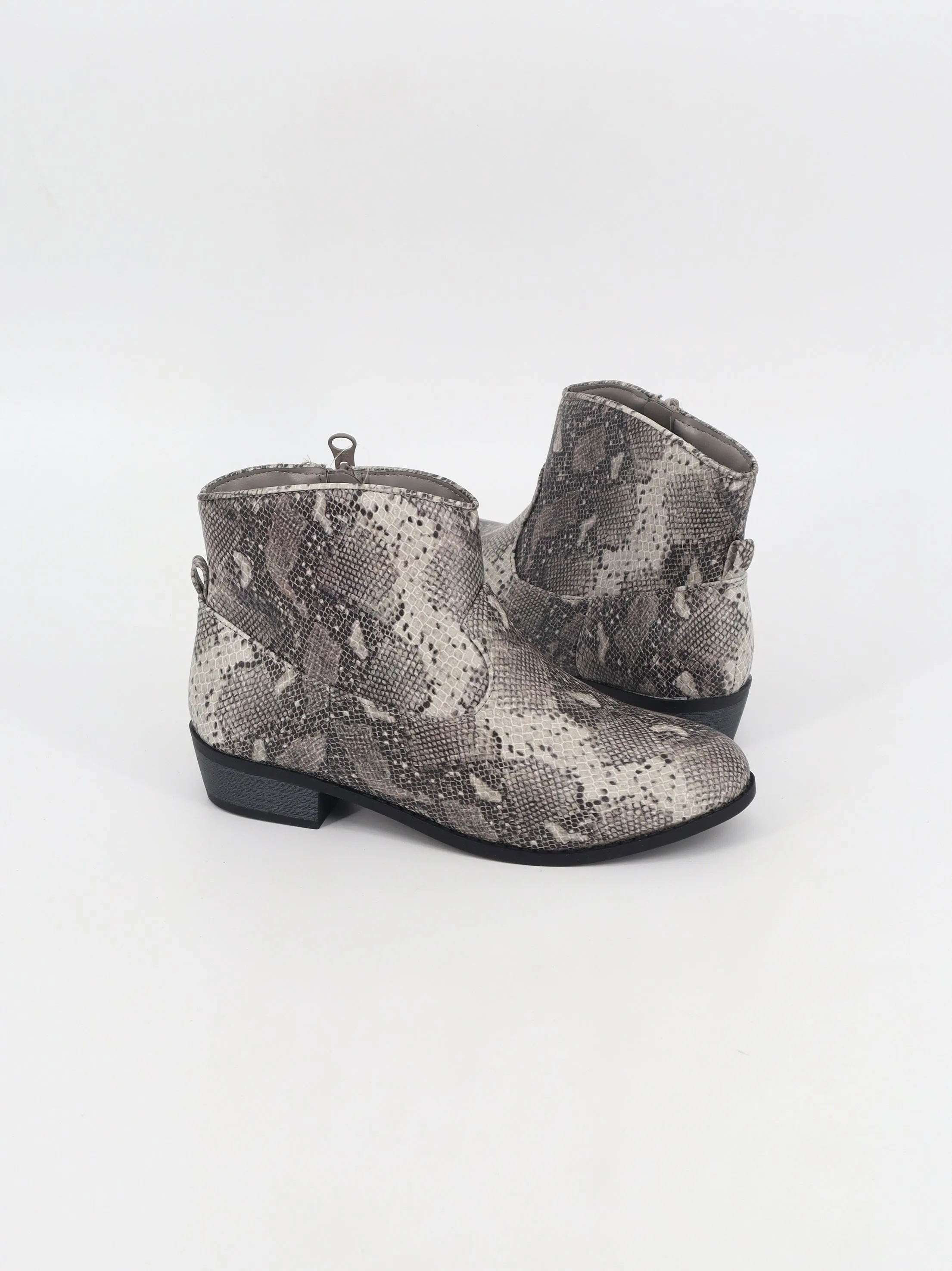 Kids Girl's Snake Printed Ankle Boots,Grey