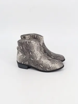 Kids Girl's Snake Printed Ankle Boots,Grey