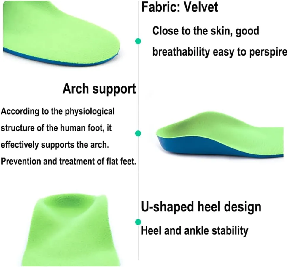 Kids Orthopedic Insoles,Shoe Inserts Orthotics Comfort Arch Support, Shock Absorbing Active Childrens Inner Soles for Heel, Arch, Flat Feet, Under/Over Pronation