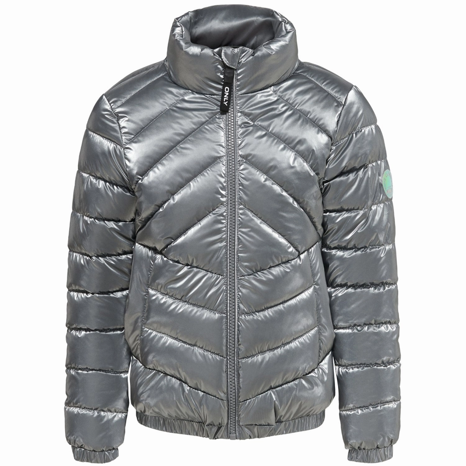 Low Profile Fastening Stowable Hood kids ONLY Silver Talia Shine Quilted Jacket
