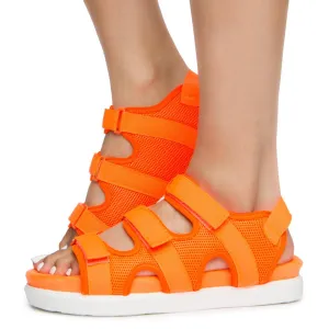 KIKI-26 3 VELCRO STRAP SPORT SANDALS NEON ORANGE MESH