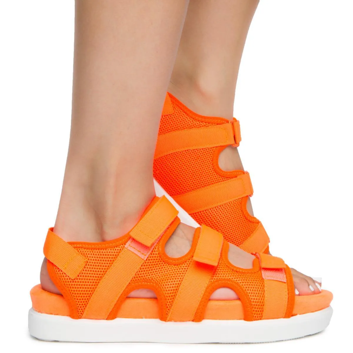 KIKI-26 3 VELCRO STRAP SPORT SANDALS NEON ORANGE MESH