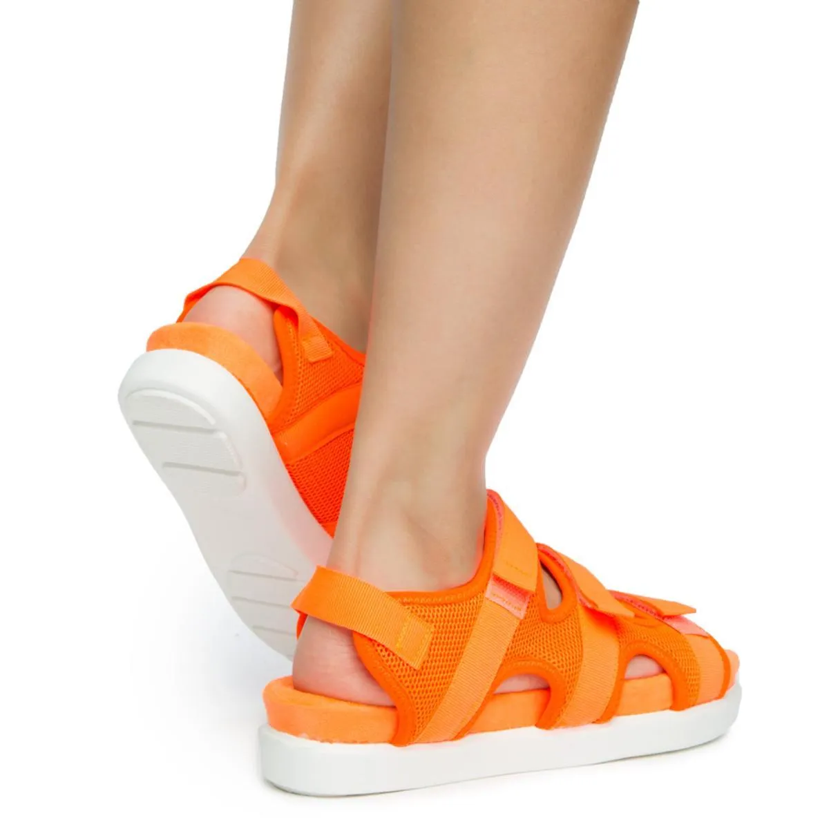 KIKI-26 3 VELCRO STRAP SPORT SANDALS NEON ORANGE MESH