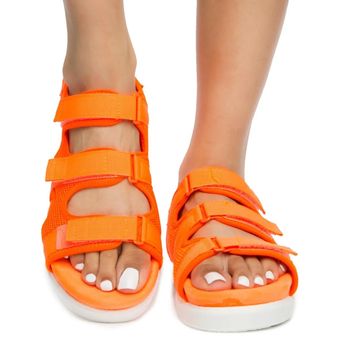 KIKI-26 3 VELCRO STRAP SPORT SANDALS NEON ORANGE MESH