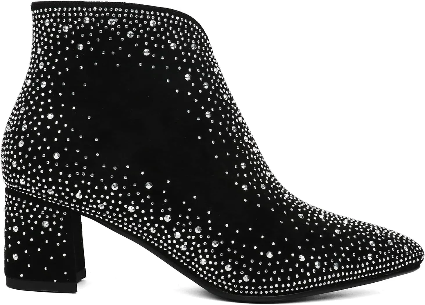 KiutSymo Women's Sparkly Ankle Boots Rhinestone Glitter Booties Pointed Toe Chunky Low Heel Cowboy Boots