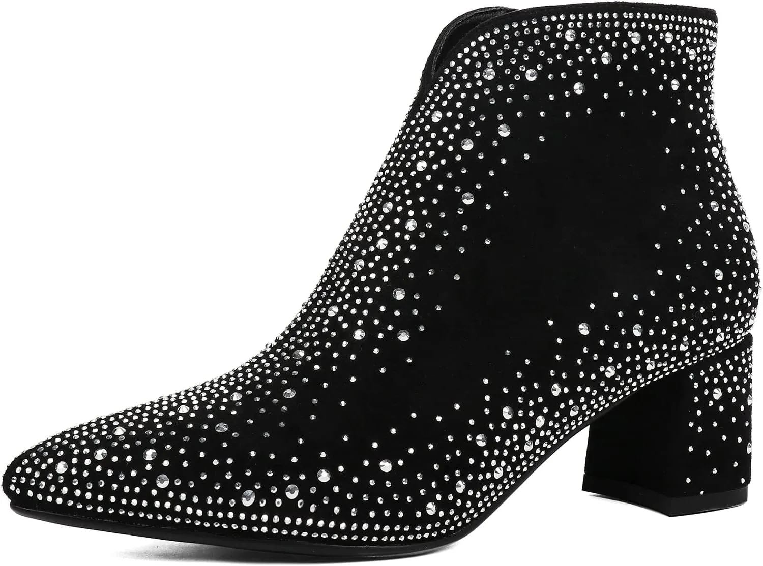 KiutSymo Women's Sparkly Ankle Boots Rhinestone Glitter Booties Pointed Toe Chunky Low Heel Cowboy Boots