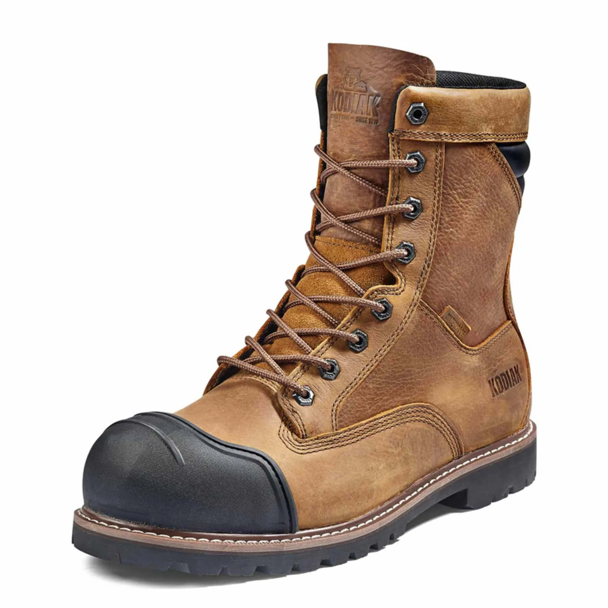 Kodiak Men's McKinney M.U.T.™ 8" Waterproof Safety Work Boots – Full Grain Leather, Composite Toe & Plate, Comfortzone Footbed | Sizes 7-15