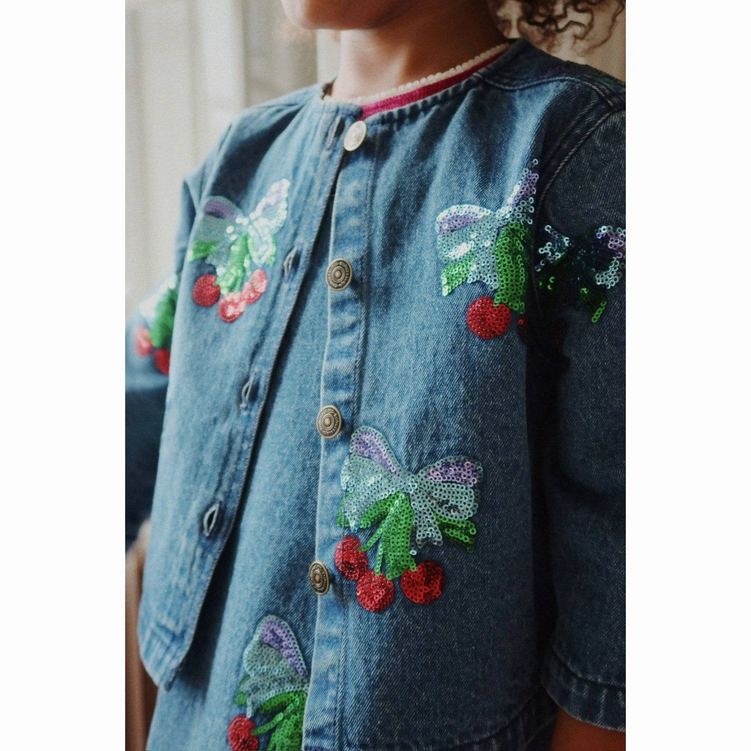 Konges Sl?jd Amarena Sequin Magot Sequin Denim Jacket GOTS Seamless Bonding Water Resistant Coat
