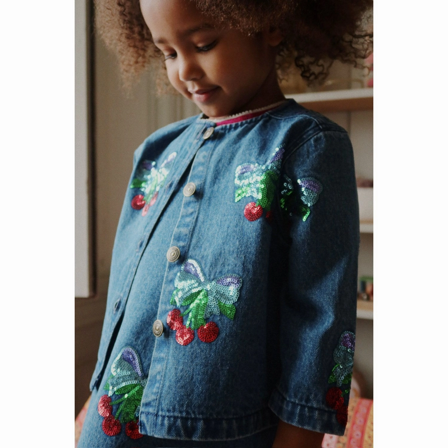 Hidden Storage Compartment Quick drying material Konges Sl?jd Amarena Sequin Magot Sequin Denim Jacket GOTS