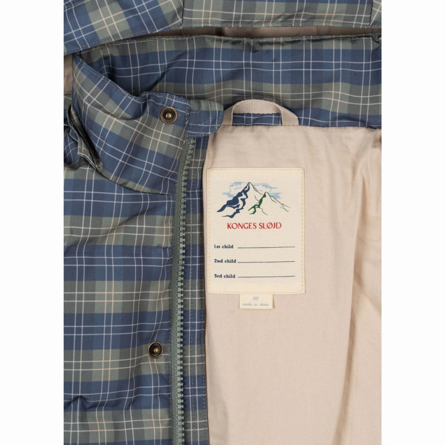 Magnetic Fasteners Stand Up Collar Konges Sl?jd Laurel Blue Check Magnum Down Jacket Print Grs
