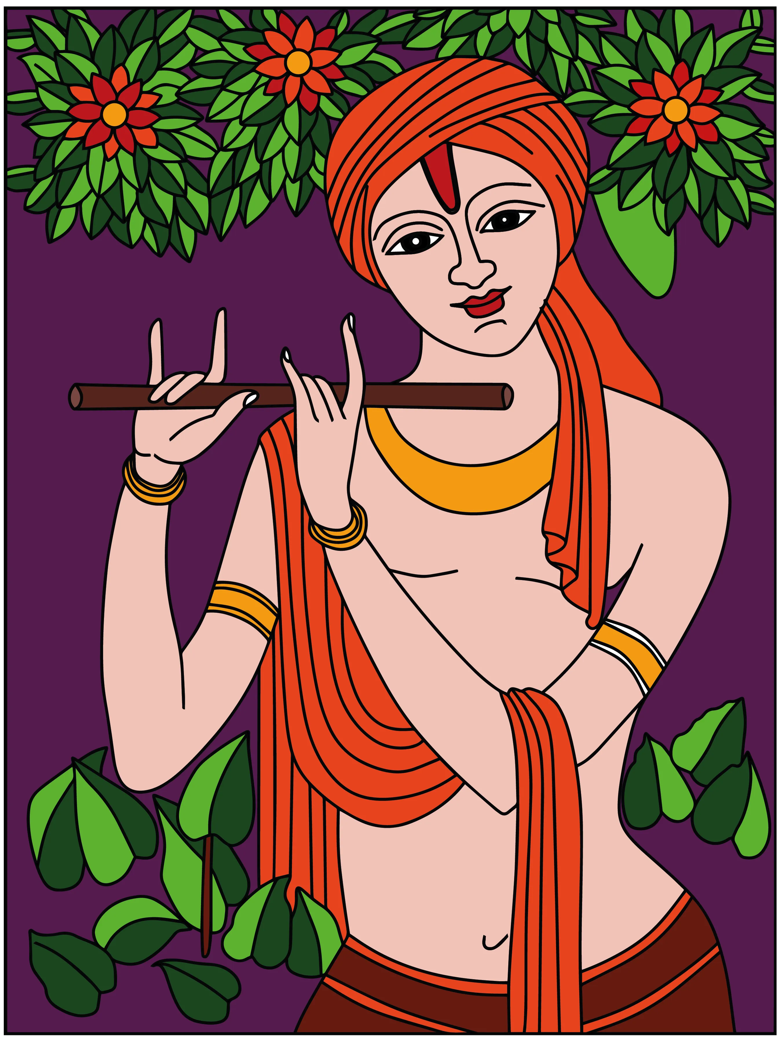 Krishna Play Flute Pichwai DIY Canvas Base for Painting