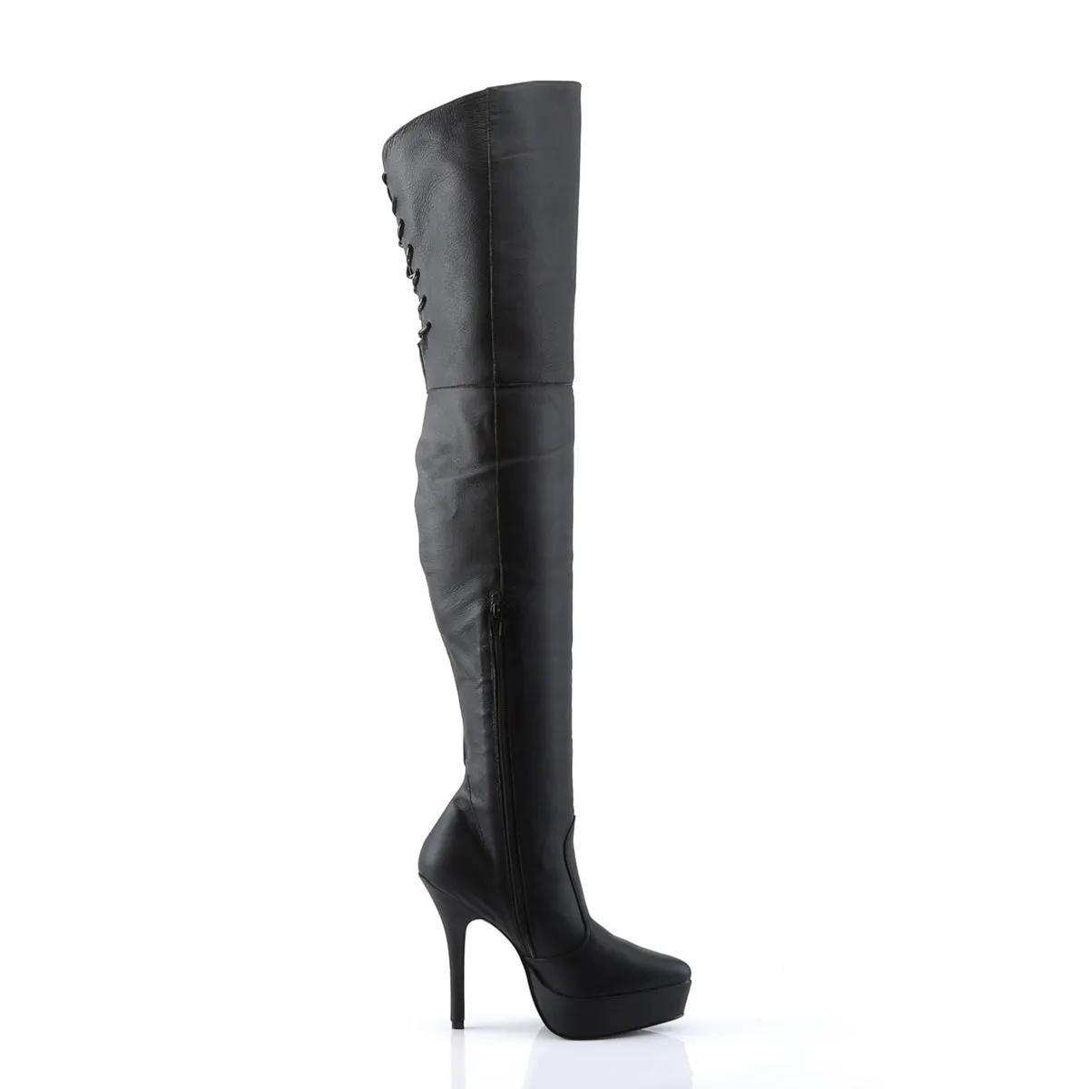 Lace-Up LEATHER Thigh Boots with 5-inch Heel INDULGE-3011