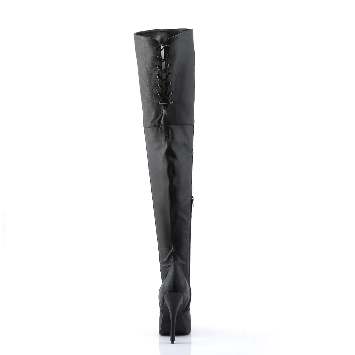 Lace-Up LEATHER Thigh Boots with 5-inch Heel INDULGE-3011