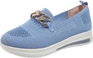 Ladies Fashion Solid Color Mesh Metal Chain Decorative Thick Soled Casual Sports Shoes Water Shoes Womens Fashion Sneakers