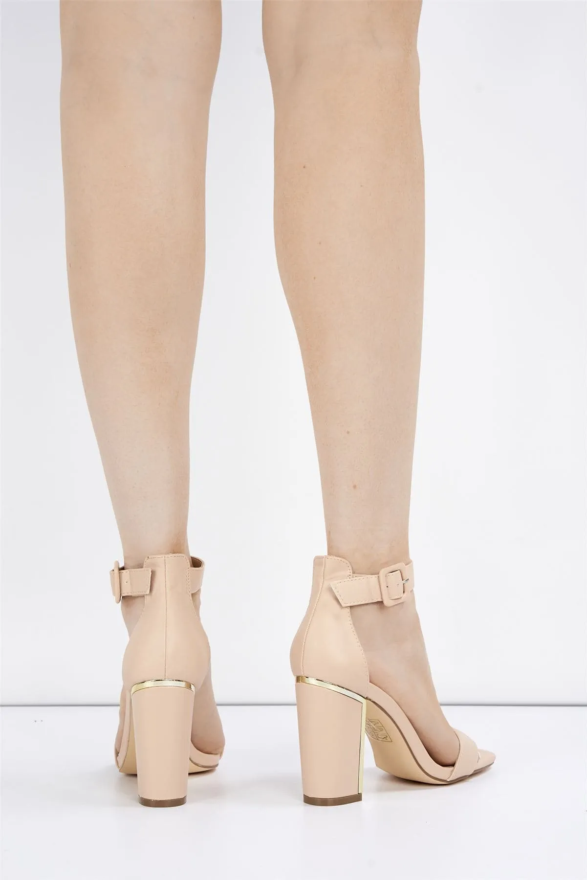Lana Anklestrap Block Heel Sandal in Nude Matt