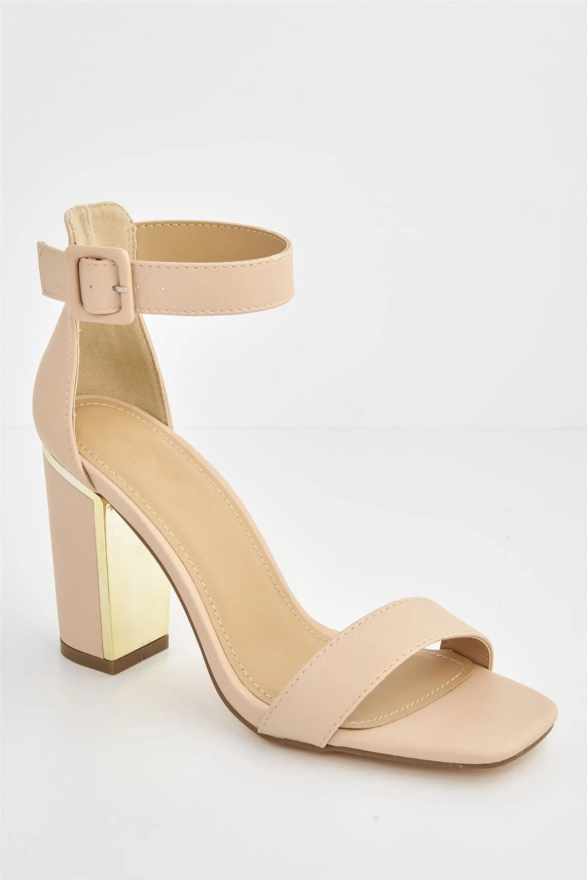 Lana Anklestrap Block Heel Sandal in Nude Matt