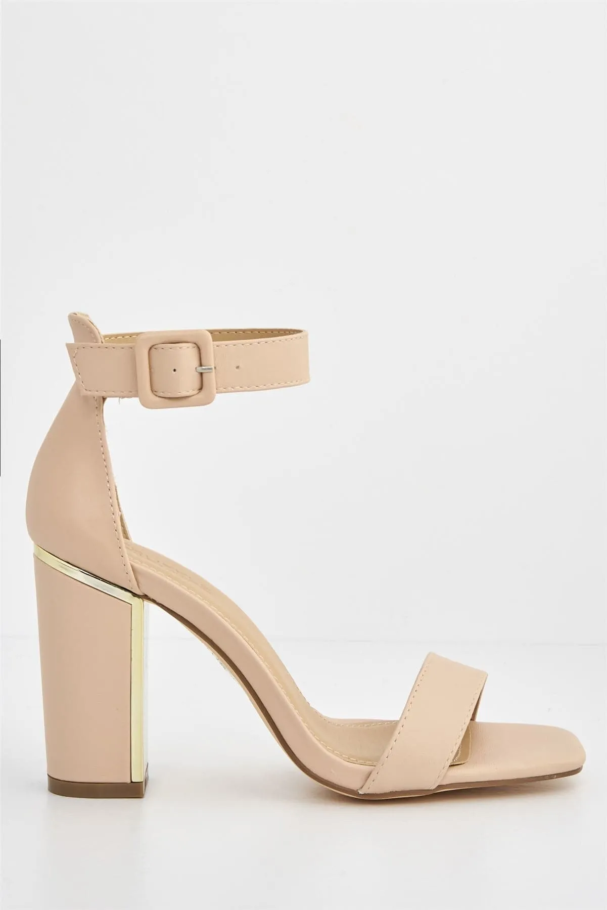 Lana Anklestrap Block Heel Sandal in Nude Matt