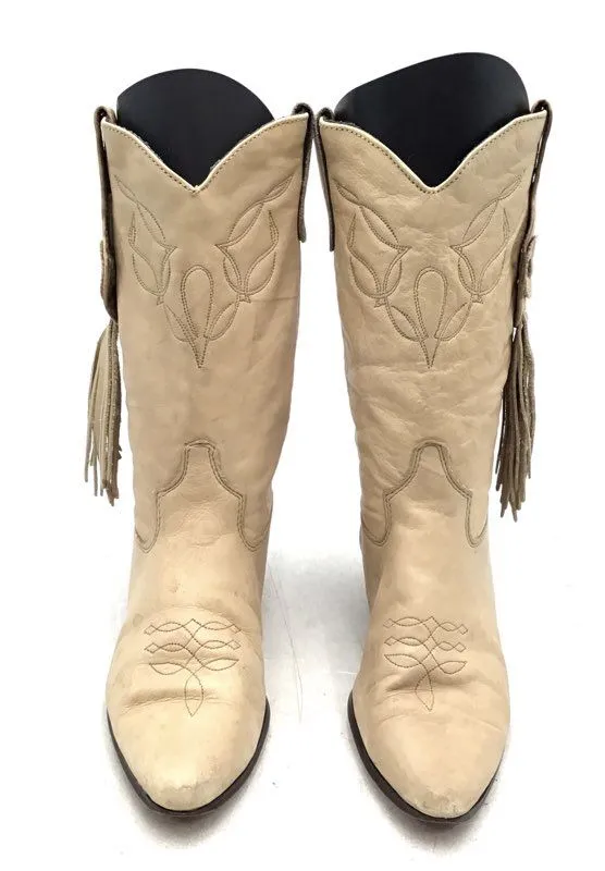 Laredo Women's Tan Almond Toe Block Heel Mid-Calf Cowgirl Western Boots - Sz 8M